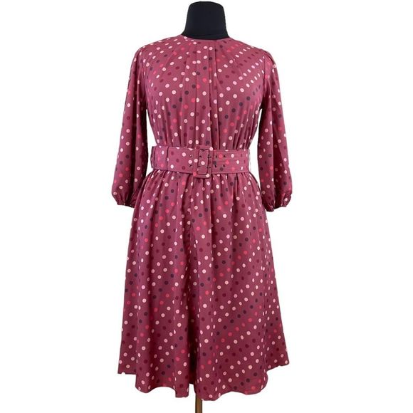 Eshakti Ruched Polka Dot Print Crepe Belted Dress Sz XL - Picture 2 of 13